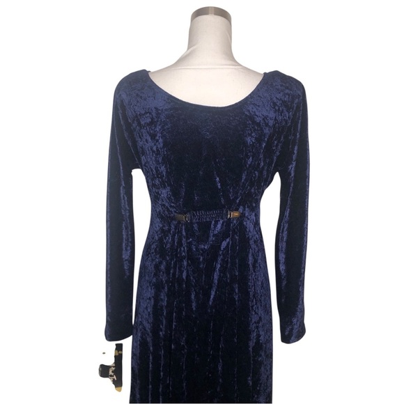 VINTAGE 90s NOS All That Jazz Blue Crushed Velvet Velour Midi Dress S Goth Witch - Picture 5 of 9